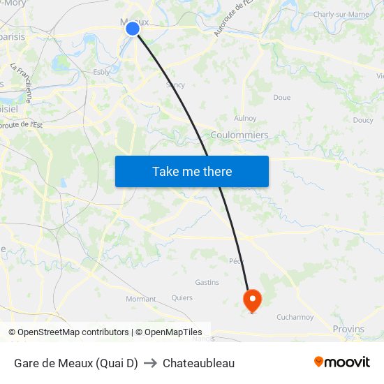 Gare de Meaux (Quai D) to Chateaubleau map