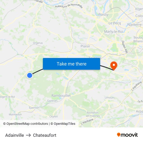 Adainville to Chateaufort map