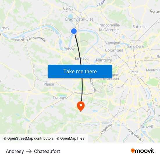 Andresy to Chateaufort map