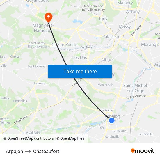 Arpajon to Chateaufort map