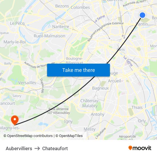 Aubervilliers to Chateaufort map