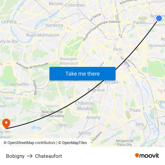 Bobigny to Chateaufort map