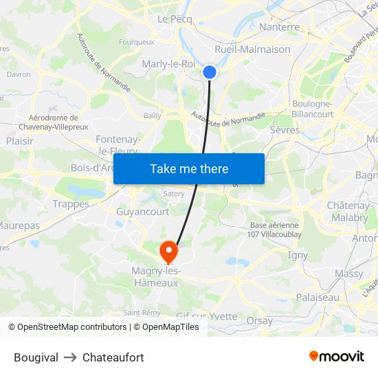 Bougival to Chateaufort map