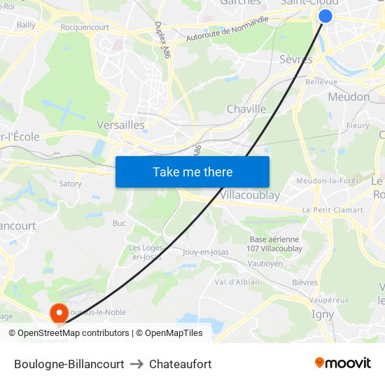 Boulogne-Billancourt to Chateaufort map