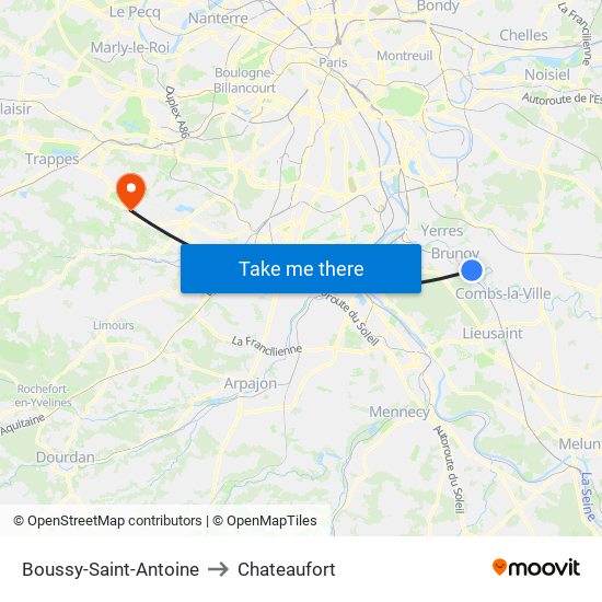 Boussy-Saint-Antoine to Chateaufort map