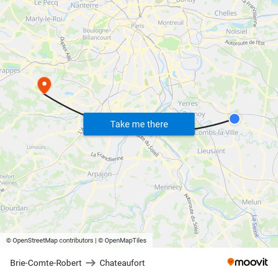 Brie-Comte-Robert to Chateaufort map