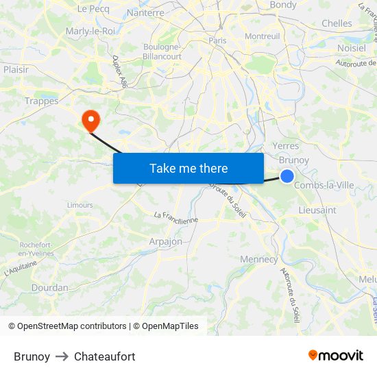 Brunoy to Chateaufort map