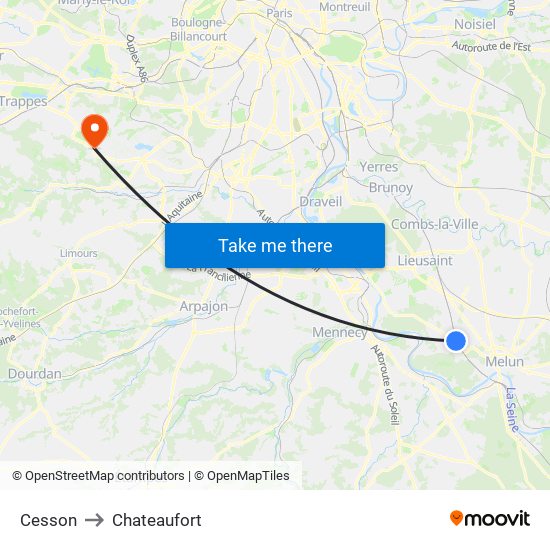 Cesson to Chateaufort map