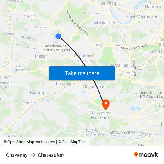 Chavenay to Chateaufort map