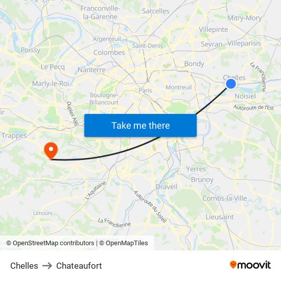 Chelles to Chateaufort map