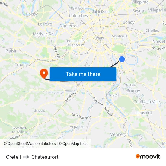 Creteil to Chateaufort map