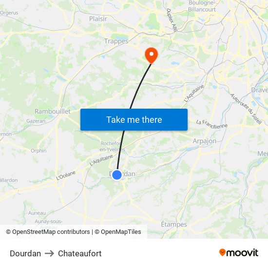 Dourdan to Chateaufort map