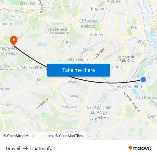 Draveil to Chateaufort map