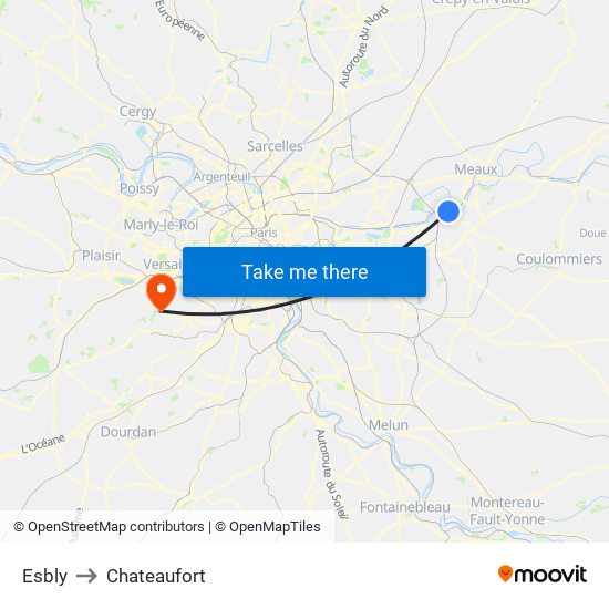 Esbly to Chateaufort map