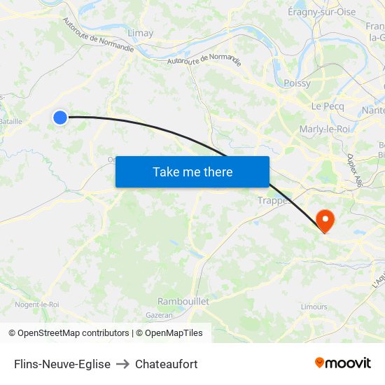 Flins-Neuve-Eglise to Chateaufort map