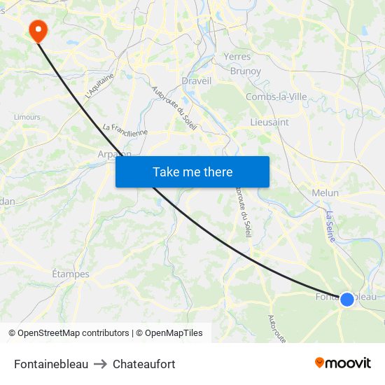 Fontainebleau to Chateaufort map