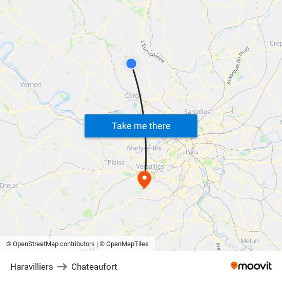 Haravilliers to Chateaufort map