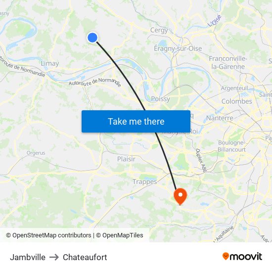 Jambville to Chateaufort map