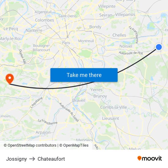 Jossigny to Chateaufort map