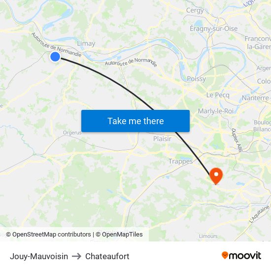 Jouy-Mauvoisin to Chateaufort map