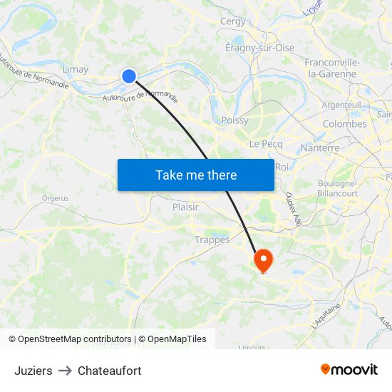 Juziers to Chateaufort map