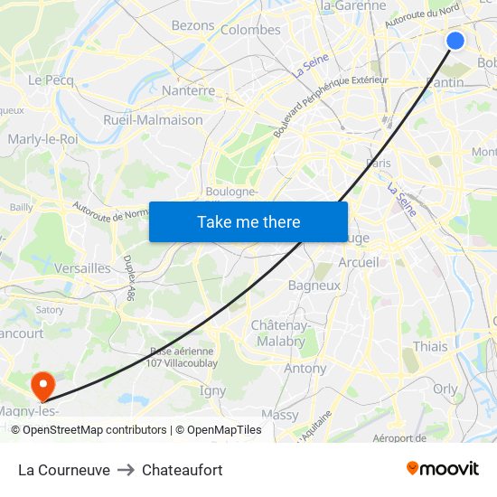 La Courneuve to Chateaufort map