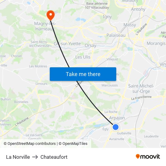 La Norville to Chateaufort map