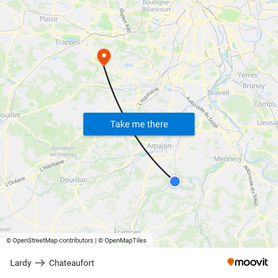 Lardy to Chateaufort map