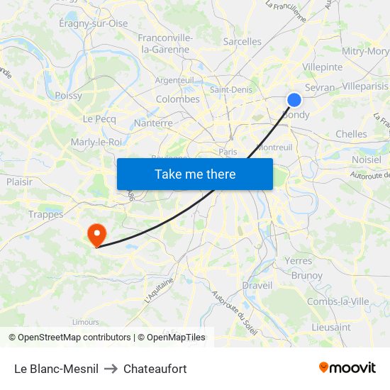 Le Blanc-Mesnil to Chateaufort map