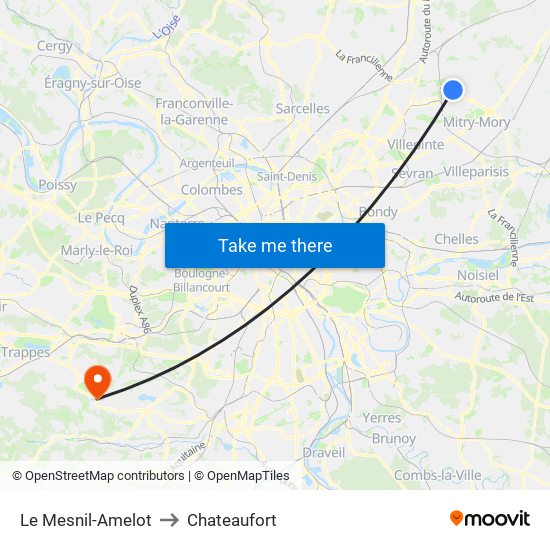 Le Mesnil-Amelot to Chateaufort map