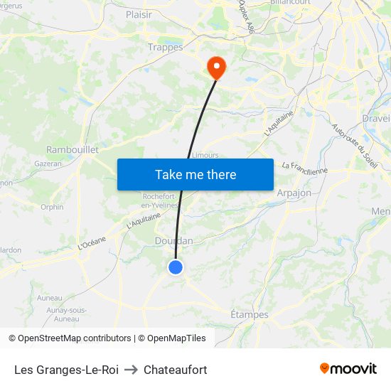 Les Granges-Le-Roi to Chateaufort map