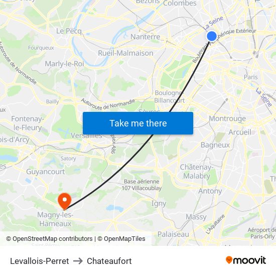 Levallois-Perret to Chateaufort map