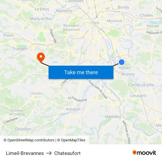 Limeil-Brevannes to Chateaufort map