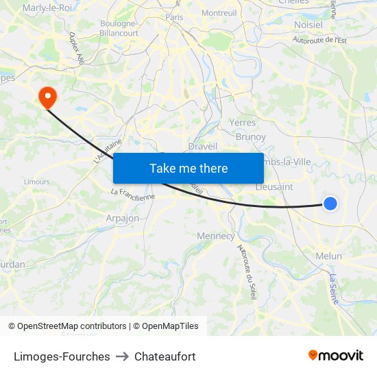 Limoges-Fourches to Chateaufort map