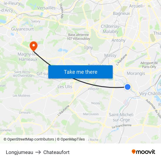 Longjumeau to Chateaufort map