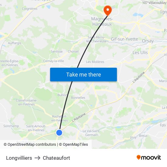 Longvilliers to Chateaufort map