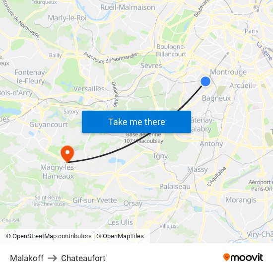 Malakoff to Chateaufort map