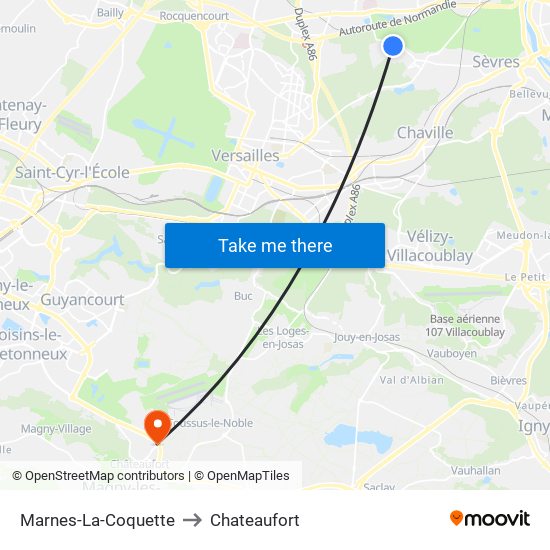 Marnes-La-Coquette to Chateaufort map