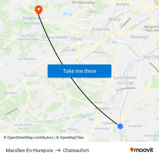 Marolles-En-Hurepoix to Chateaufort map