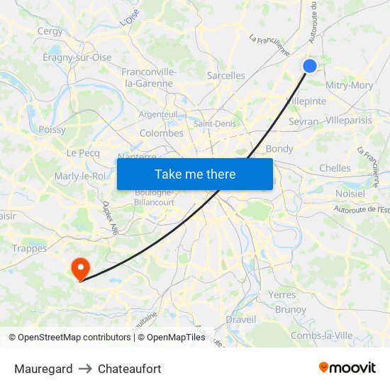 Mauregard to Chateaufort map
