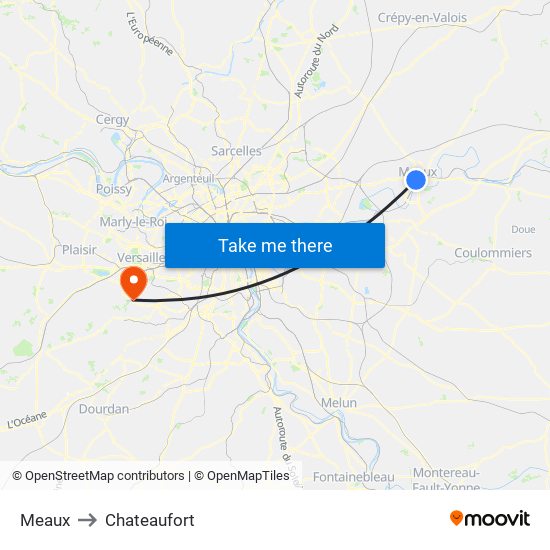 Meaux to Chateaufort map
