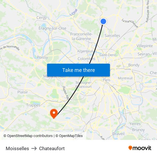 Moisselles to Chateaufort map