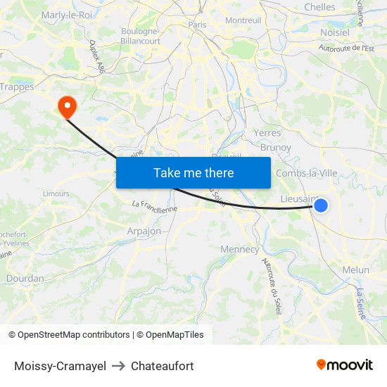 Moissy-Cramayel to Chateaufort map
