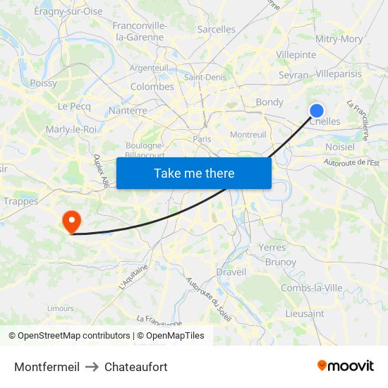 Montfermeil to Chateaufort map