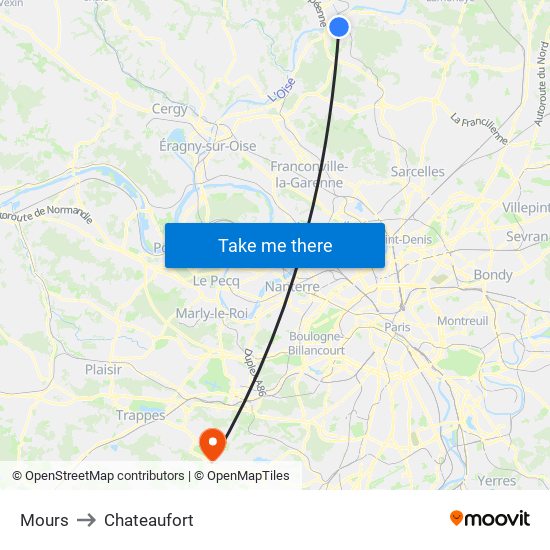 Mours to Chateaufort map