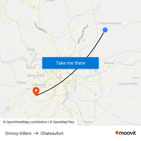 Ormoy-Villers to Chateaufort map