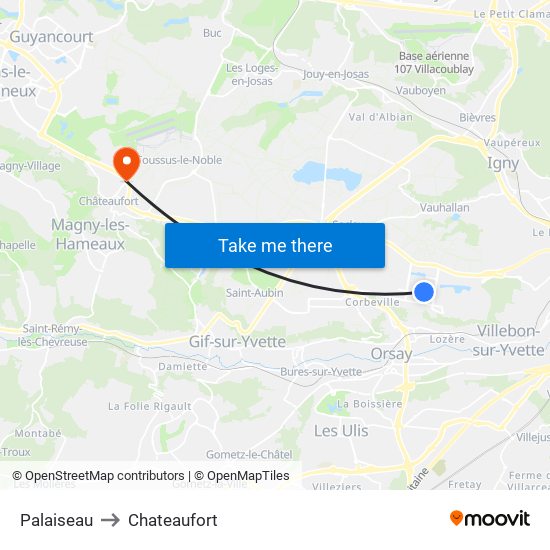 Palaiseau to Chateaufort map