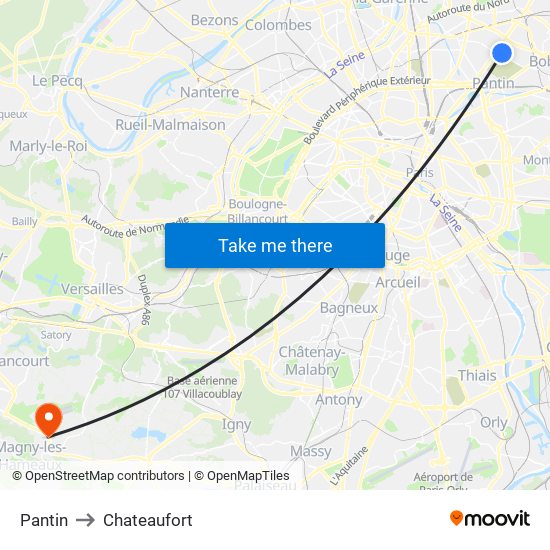 Pantin to Chateaufort map