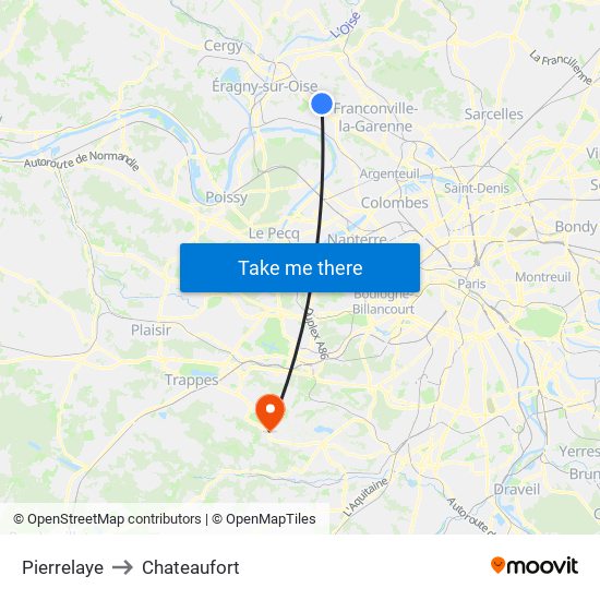 Pierrelaye to Chateaufort map