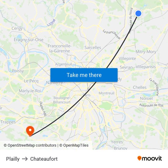 Plailly to Chateaufort map